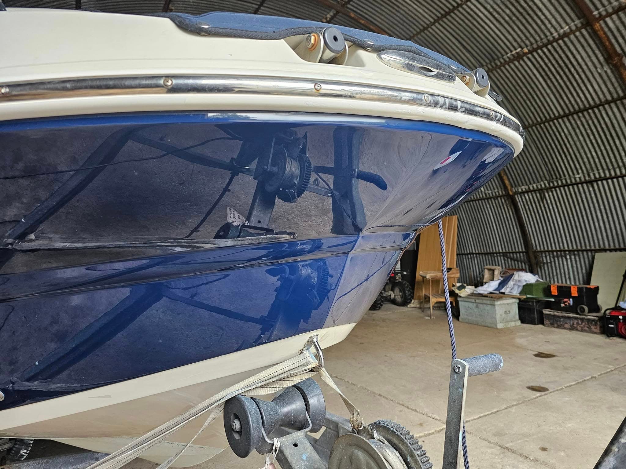 Restored foredeck and brightwork on a sports boat after cleaning and restoration